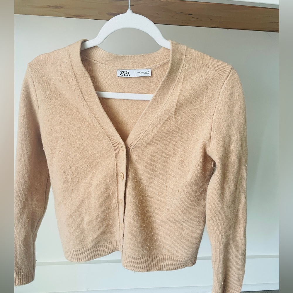 ZARA Camel Tan Wool Blend Button-Up Cardigan Sweater – Size S